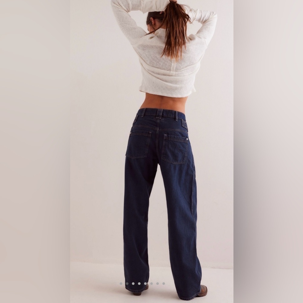 New Free People 30 We the Free Blue Jay Belted Boyfriend Jeans in Night Vision - Picture 5 of 11